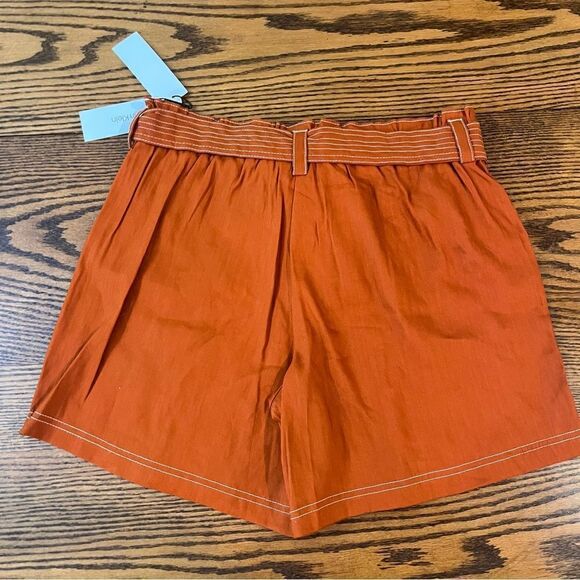 Calvin Klein Linen Blend Tie Waist Belted Shorts Size S Burnt Orange Mom High - Picture 6 of 8